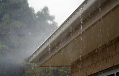 gutters, in the rain